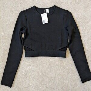 NWT H&M Divided Black Stretch Crop with Cutouts Size S